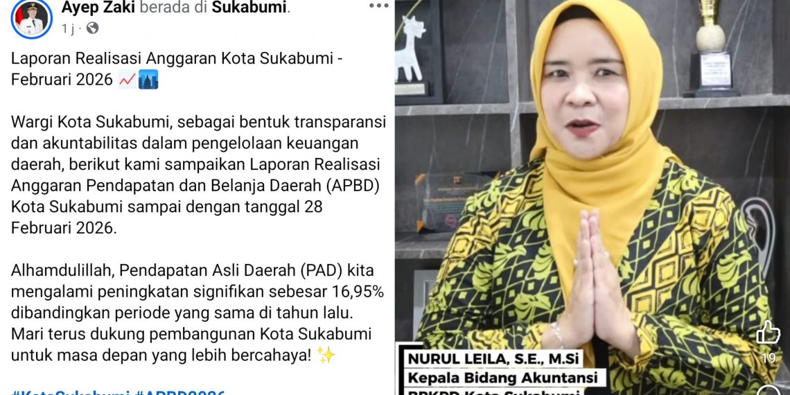 Pemkot Sukabumi Rilis Realisasi Anggaran Februari 2026, PAD Naik 16,95 Persen